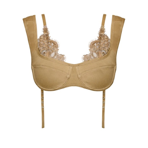 Orseund Iris • Lace trimmed bralette in dark khaki - Picture 4 of 9